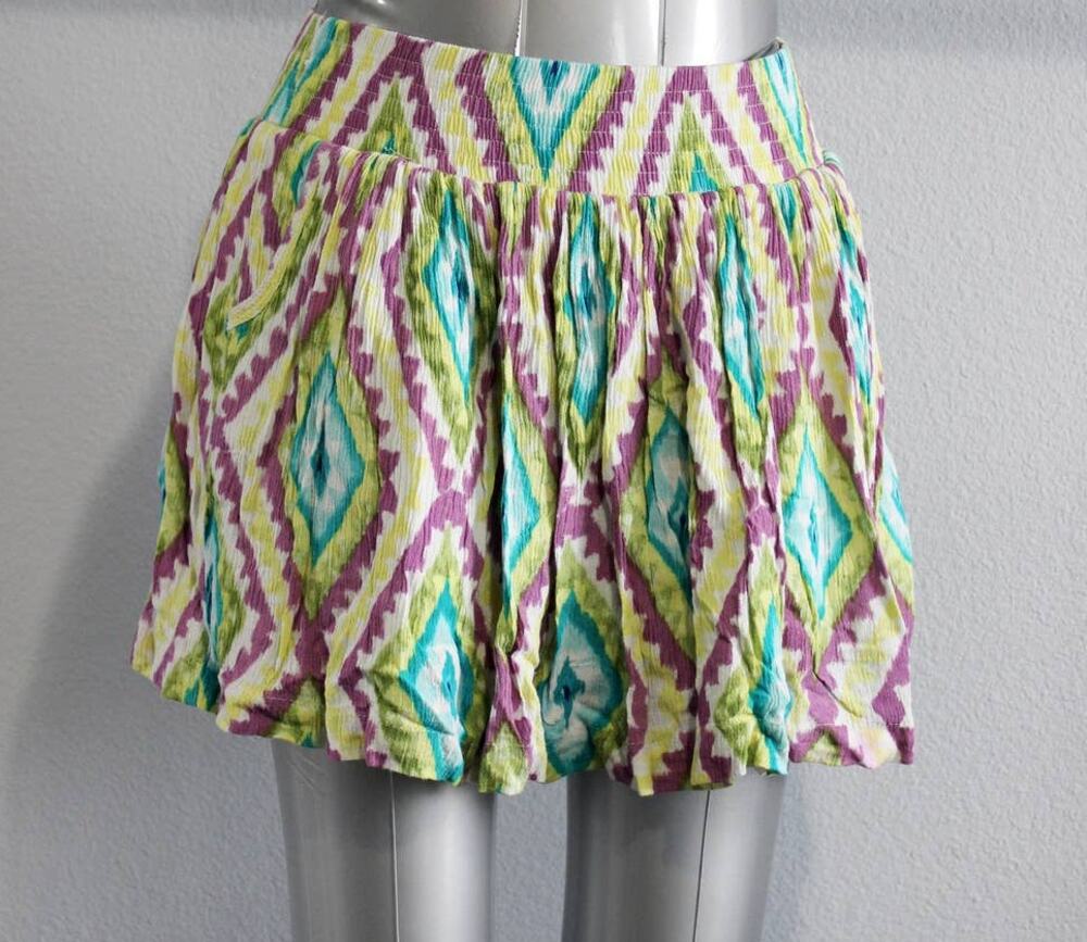 Aéropostale Mini Skater Skirt Green Blue Purple Aztec Elastic Waist Size XS